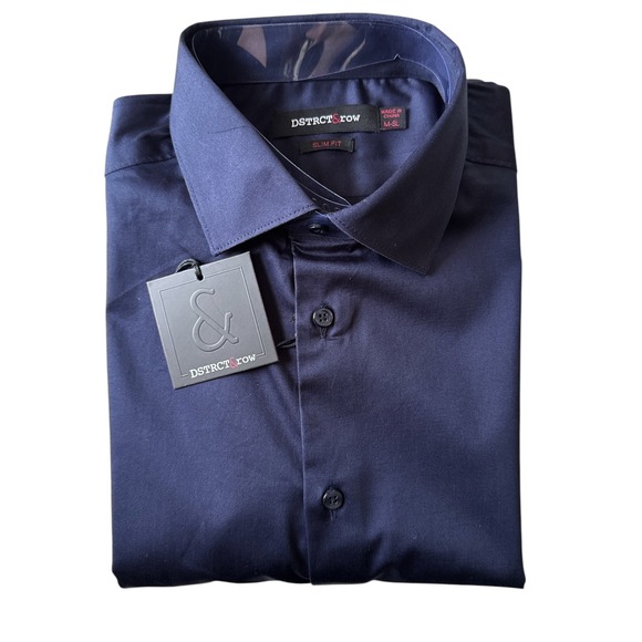 DSTRCT & Row Other - DSTRCT & Row Slim Fit Dress Shirt Navy Size M Wrinkle-Free Long Sleeve Button Up